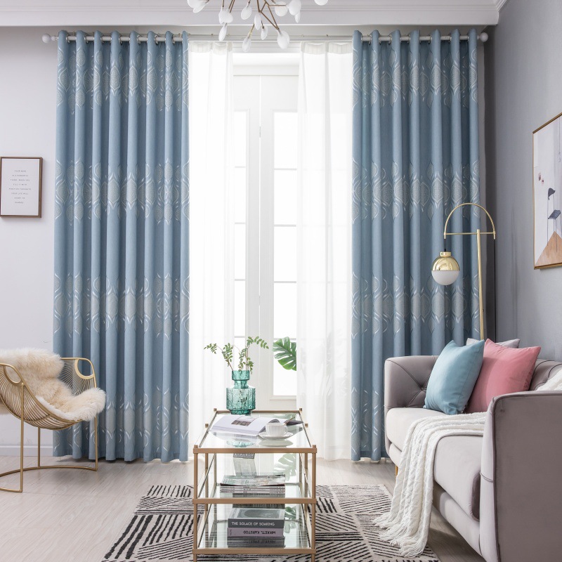 Algodón jacquard europeo de bambú 2.8 metros de altura cortina de seda amarilla sala de estar dormitorio balcón hojas de sombreado tela de cortina terminada