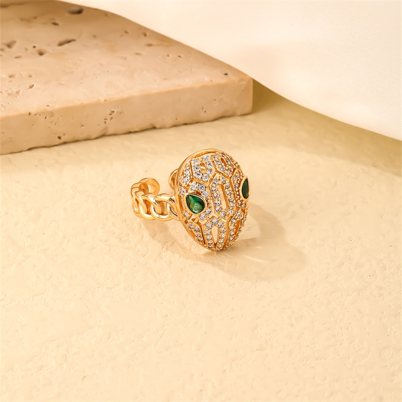 Parure de bijoux serpentine pleine de diamants, bague bracelet en zircon, personnalité de luxe légère, tête de léopard de l'industrie lourde_voghion.com