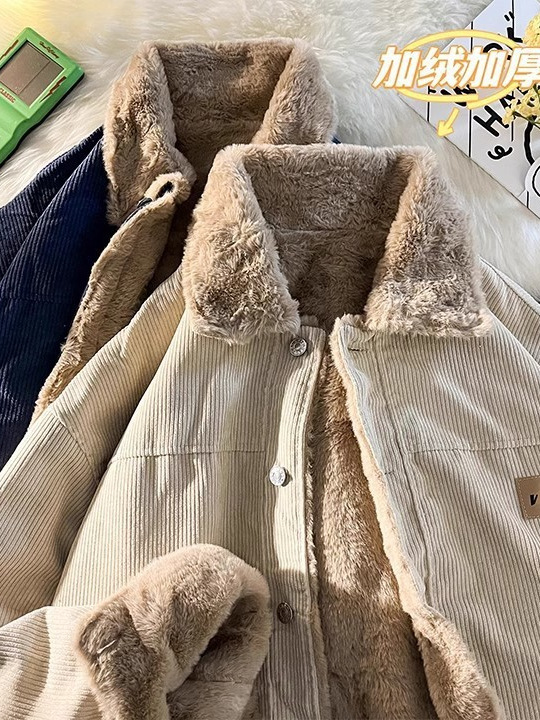 Etiqueta de pana moda hombre tendencia de invierno hombre solapa chaqueta acolchada de algodón suelta marca de moda japonesa chaqueta de pareja chaqueta