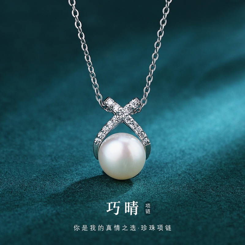 时尚ins风淡水珍珠项链女925纯银百搭吊坠小众设计感珍珠项饰批发