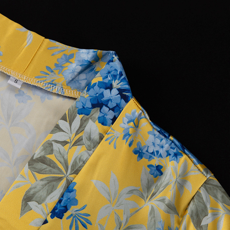 Conjunto de dos piezas de otoño e invierno con estampado de satén, manga larga, cordones y pantalones anchos de cintura alta