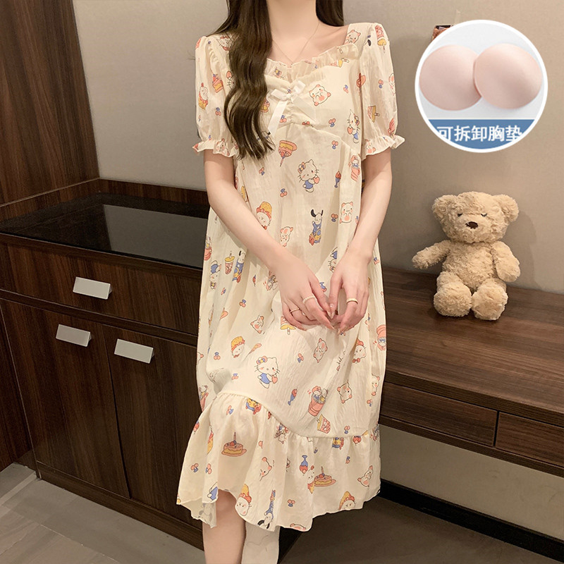 HelloKitty nubes de algodón con cojín de pecho pijama de verano de mujeres pijamas de mangas cortas lindos 2025 nueva ropa para el hogar