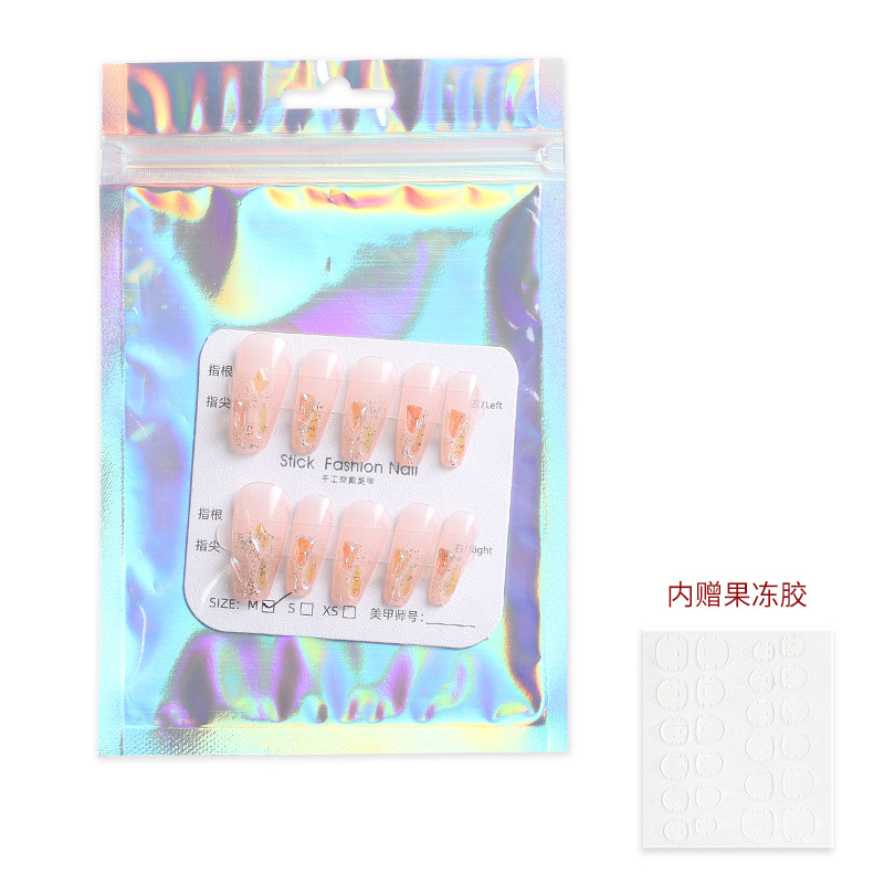 Manicura acabado Producto desmontaje desgaste pieza de uñas Internet celebridad hecho a mano gradiente europeo hielo transparente color nude estudiante novia de mediana longitud