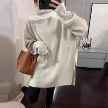 跨境慵懒风秋冬新款针织打底衫上衣女宽松大版显瘦长袖高领毛衣女