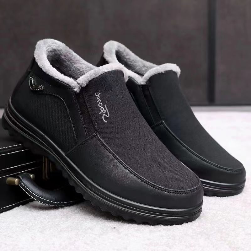 Invierno viejos zapatos de tela de Beijing zapatos acolchados de algodón de los hombres cálidos forrados de lana de mediana edad y ancianos zapatos de papá de fondo suave engrosada caminar ancianos botas acolchadas de algodón