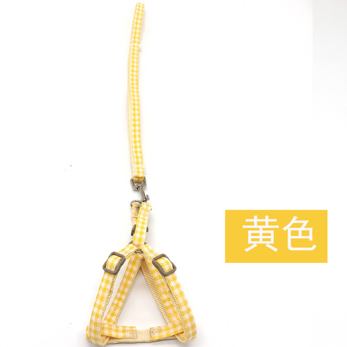Pet traction rope dog chain Korean version two-color plaid dog walking rope collar chest and back traction rope factory direct sale