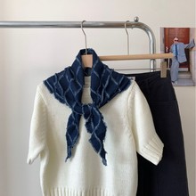 围脖百搭格子造型做水洗巾时尚旧屁帘牛仔保暖三角腰封秋冬季复古