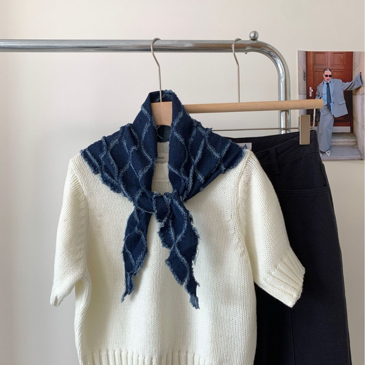 围脖百搭格子造型做水洗巾时尚旧屁帘牛仔保暖三角腰封秋冬季复古