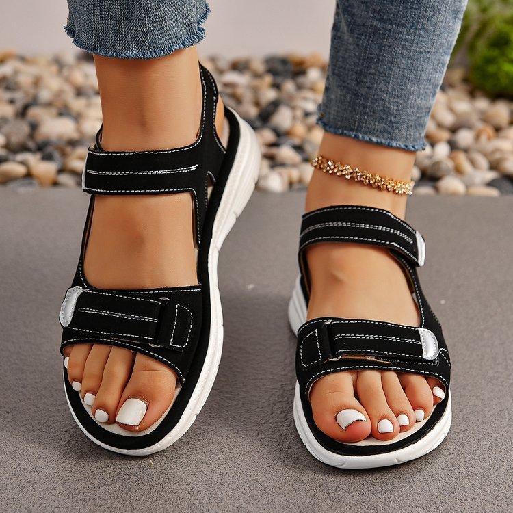 2024 New Summer Foreign Trade Women's Shoes Cross-Border Large Size Thick-Soled Casual Sandals One-Line Strap Velcro Sandals Women's Shoes
