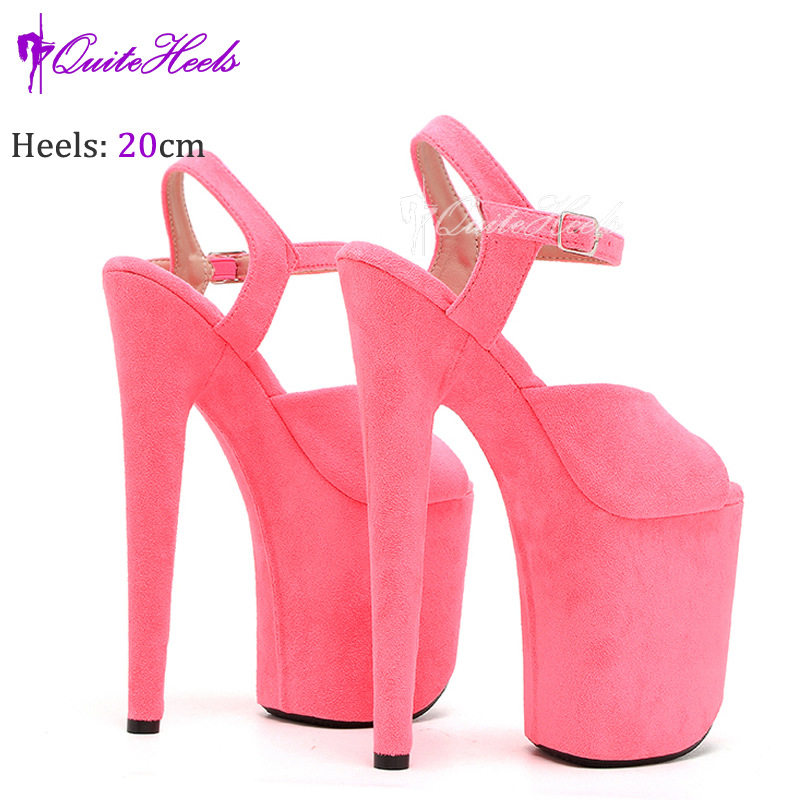 Giày sandal cao gót nữ hở mũi siêu cao 20 cm phong cách Âu Mỹ chất liệu nhung đế chống nước — Màu cam huỳnh quang F.Orange, Màu xanh dương Royal Blue, Màu tím tím tím, Bầu trời xanh chi tiết 9