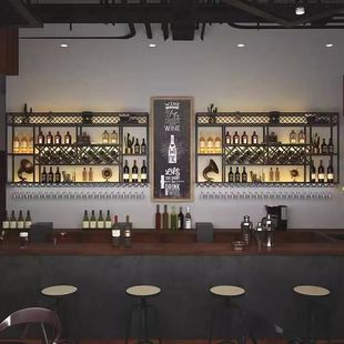 Restaurant Simple Bar Wine Cabinet Wall-hanging Iron Wine Rack with Light Wall-mounted Wine Rack Wall-mounted Wine Rack Wall Rack