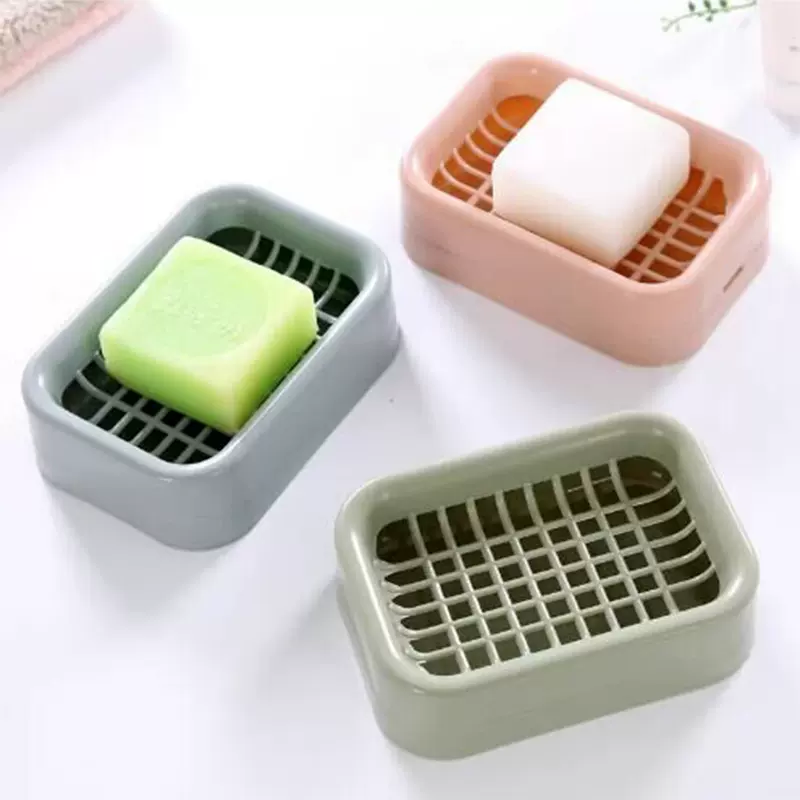 时尚格子双层网格沥水香皂盒 便携双格旅行肥皂盒 香皂架 皂盒