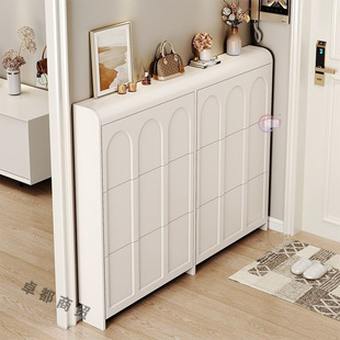 Cream Style Ultra-Thin Shoe Cabinet Home Entrance Entrance Cabinet Integrated Small Apartment 2024 New Storage Shoe Rack