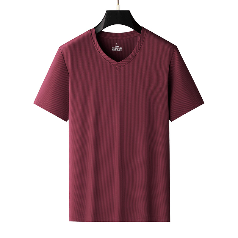 Plus-sized Men's Summer Thin Short-sleeved plus size Loose V-neck T-shirt Fat Base Shirt Ice Silk Cool T-shirt
