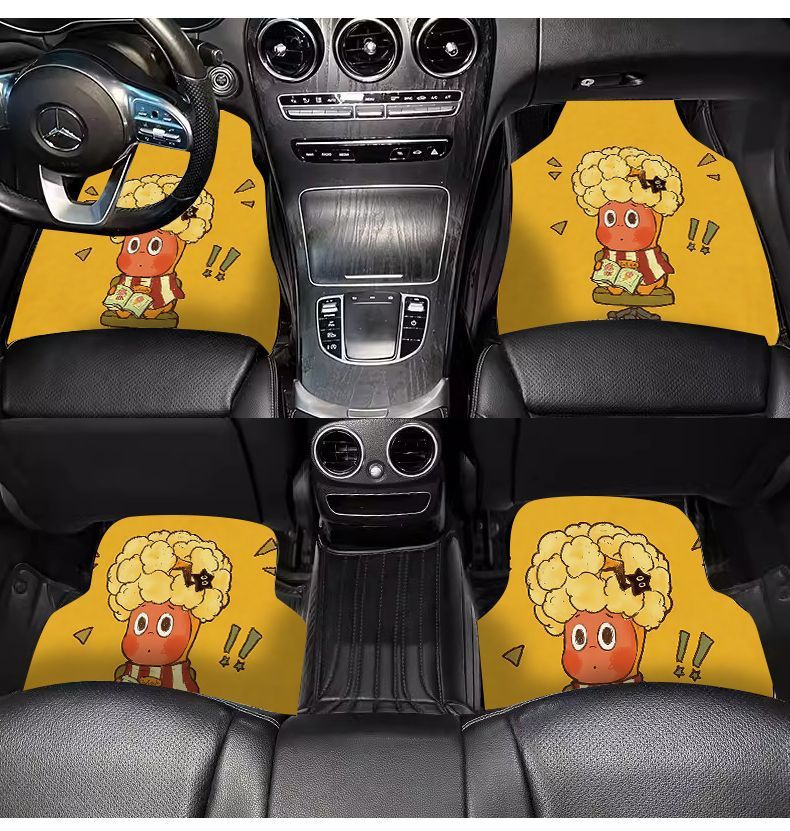 Retro cartoon-style, cute linen car floor mats: absorbent, non-slip, stain-resistant, dirt-repellent, easy to clean, and suitable for all car models