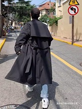 2025中长款风衣男韩版潮流宽松帅气加棉大衣秋冬季大码双排扣外套