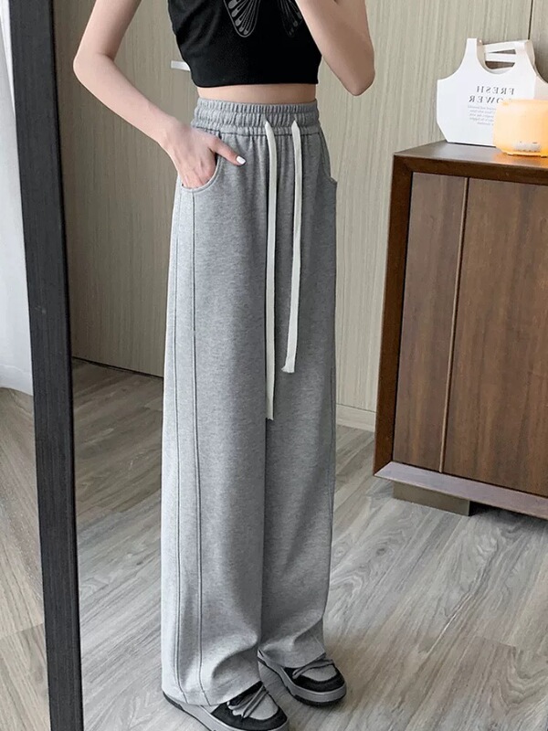 美式阔腿卫裤子女夏季薄款个性休闲抽绳运动休闲遛弯长裤子女|undefined
