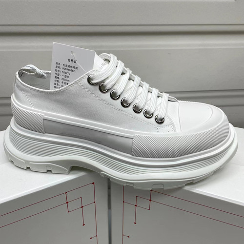 High-Grade McQueen Black and White Canvas Shoes for Women  Genuine Leather Versatile White Shoes for Women Casual Thick Heel Height Increase Couple Shoes