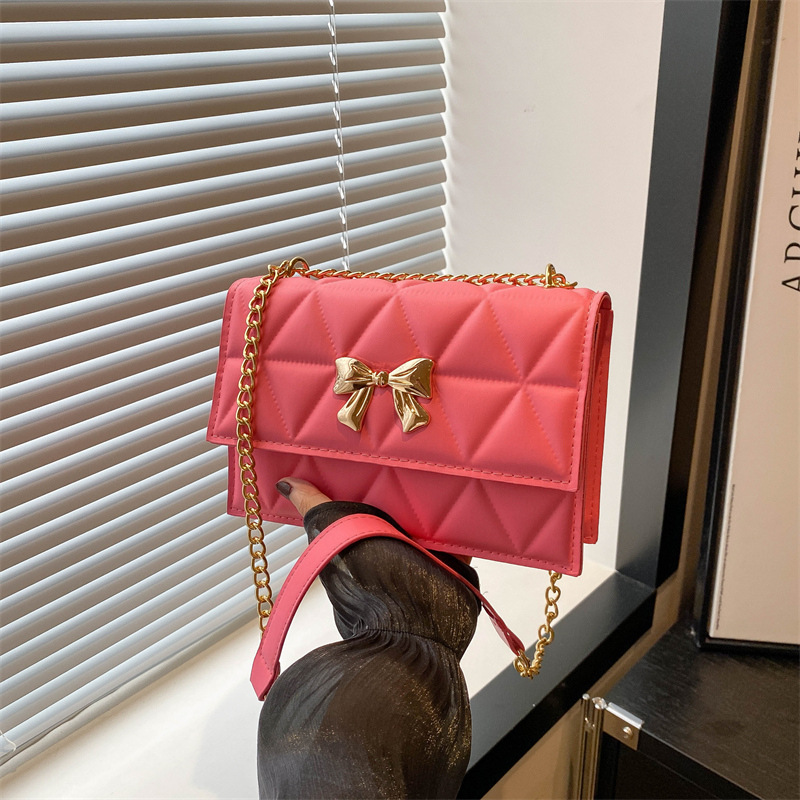 popular women‘s bags 2024 new fashion bowknot small square bag rhombus chain bag western style shoulder messenger bag