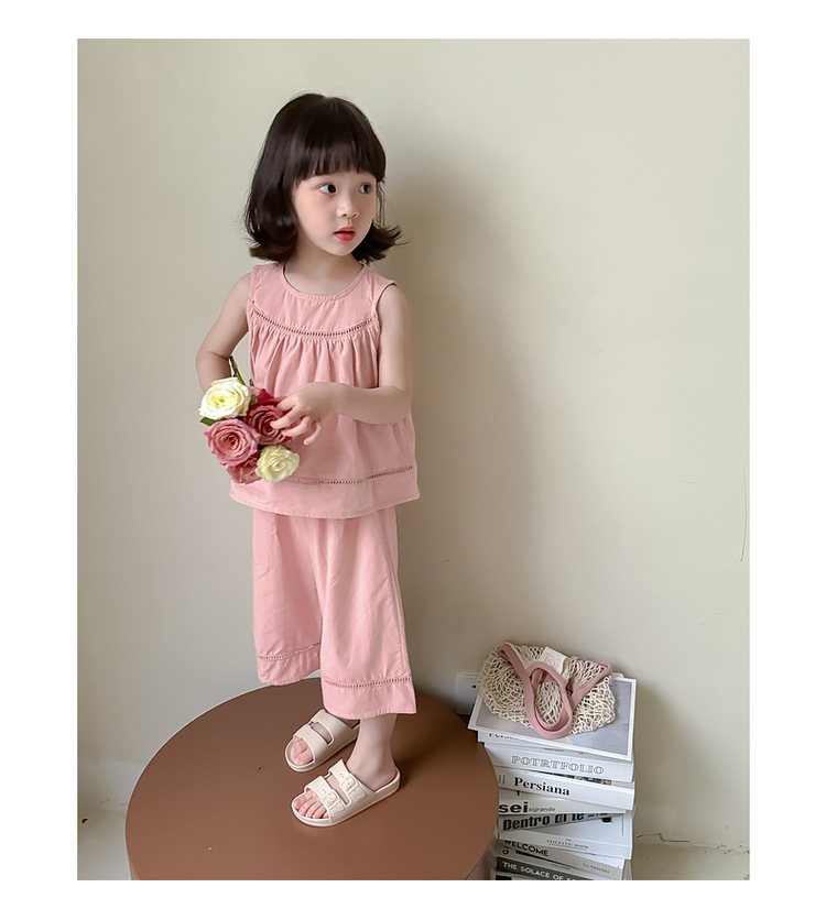 女童夏季背心套装2024新款女孩夏天短袖洋气夏装儿童短裤两件