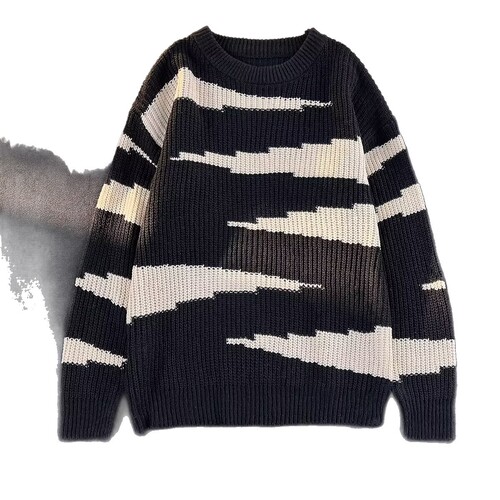 Men's Sweater 2025 Autumn/Winter New Basic Crew Neck Black and White Striped Casual Knit Top Korean Style Loose Fit