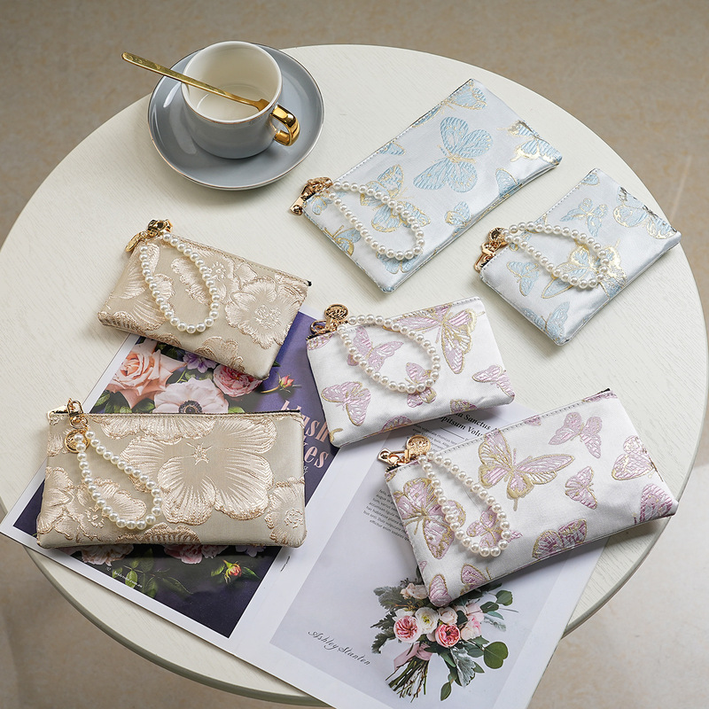 Wallet Women's Long 2025 New Chinese Style Embroidered Pearl Satchel Zipper Card Holder Coin Clip Mobile Phone Cosmetics Bag