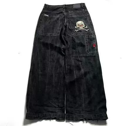 Джинсы (JNCO) унисекс свободного кроя из денима, вышивка, готический крое широкие