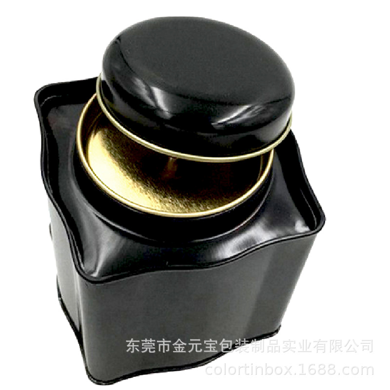 厂家供应圆形铁罐马口铁茶叶罐带内盖食品收纳罐黑色铁盒