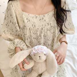夏季新款方领纯棉睡裙女 法式碎花长款家居服 泡泡袖可外穿睡衣