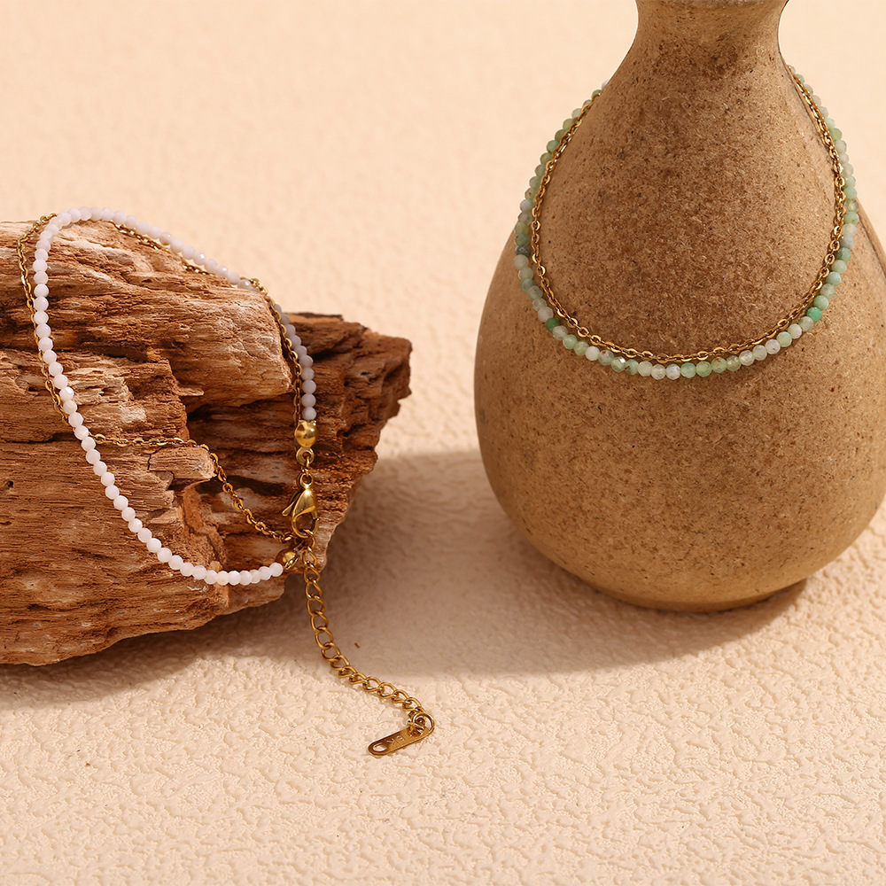 Natural Stone Beaded Stainless Steel Bracelet