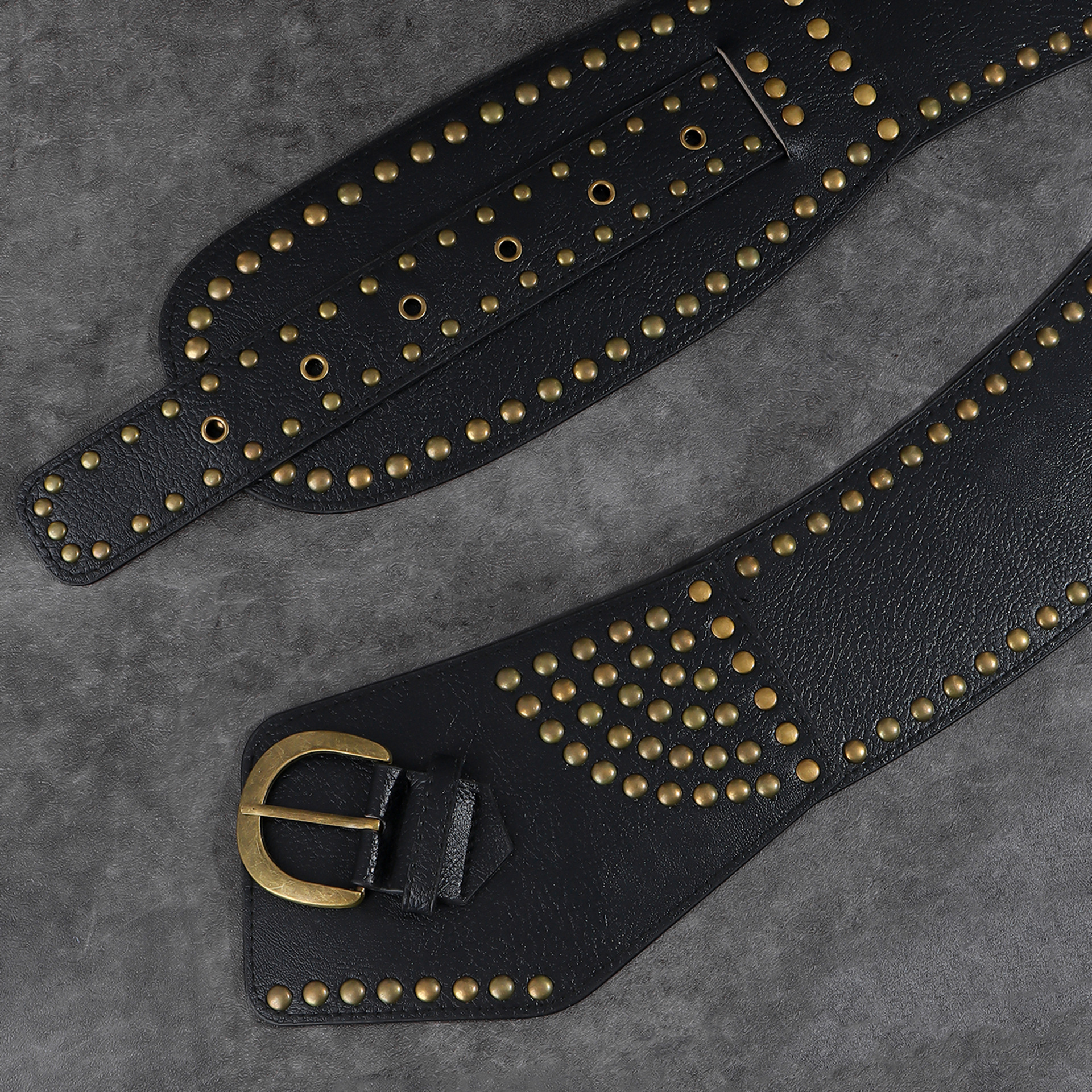 Nuova cintura transfrontaliera, coprivita Spicy Girl con rivetti punk decorativo gonna tendenza industria pesante occidentale abbinata a fibbia ad ago per cintura accattivante_voghion.com