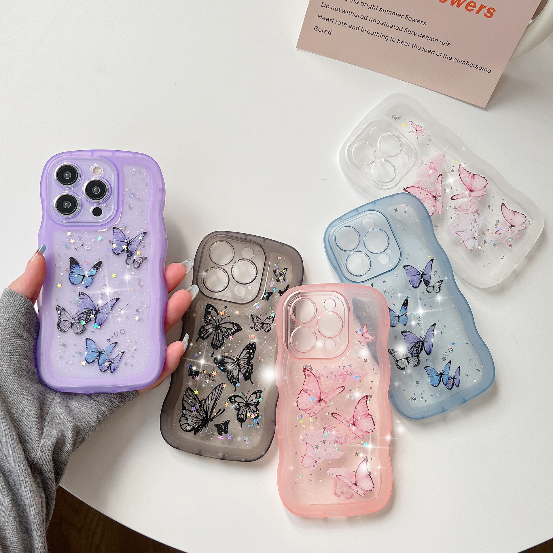 Gran onda goteo de mariposa de silicona para iPhone 16 ProMax Apple 15 polvo flash 13 silicona 12 caso de teléfono