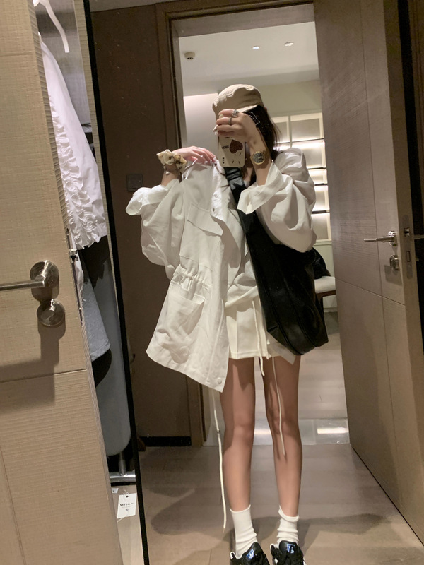 老钱风韩系慵懒范抽绳设计亚麻工装外套女秋季休闲宽松夹克外套|undefined