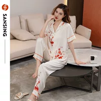 Silk Misi на весну и лето, новые пижамы из ледяного шелка, женские пижамы, брюки с короткими рукавами, тонкий костюм, верхняя одежда, домашняя одежда
