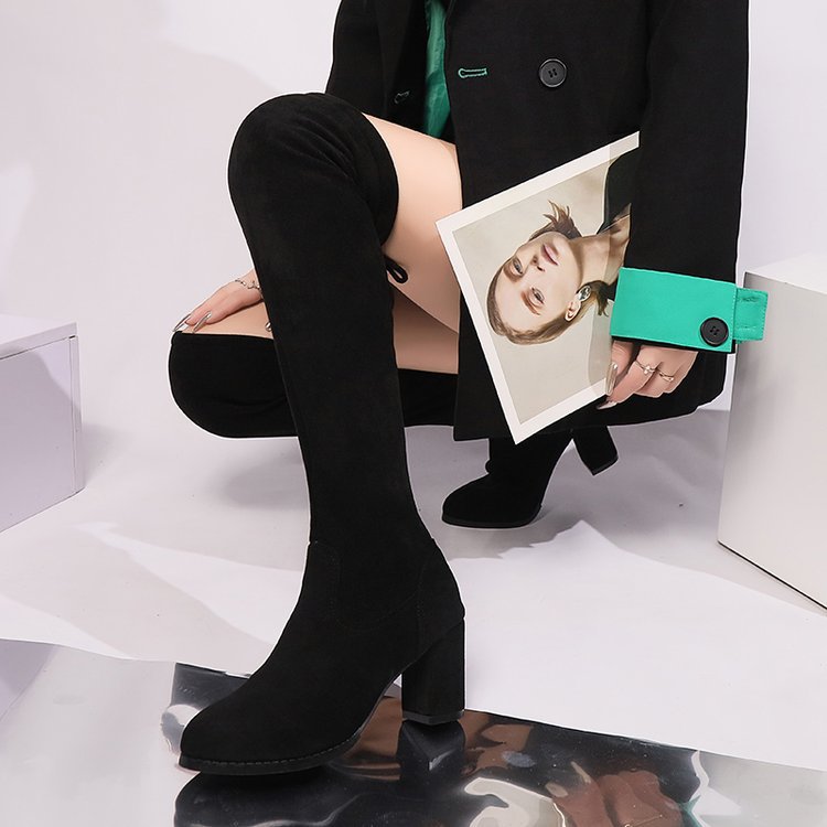 Ilgi, elastingi 2024 m. rudens naujiena, madingi, universalūs, temperamentingi, plius dydžio, aukštakulniai, iki kelių, moteriški aulinukai._voghion.com