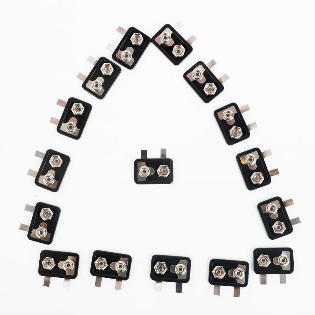 9V方形不锈钢电池胶壳金属全铜CR-9V锂锰电池胶壳加顶盖连接器