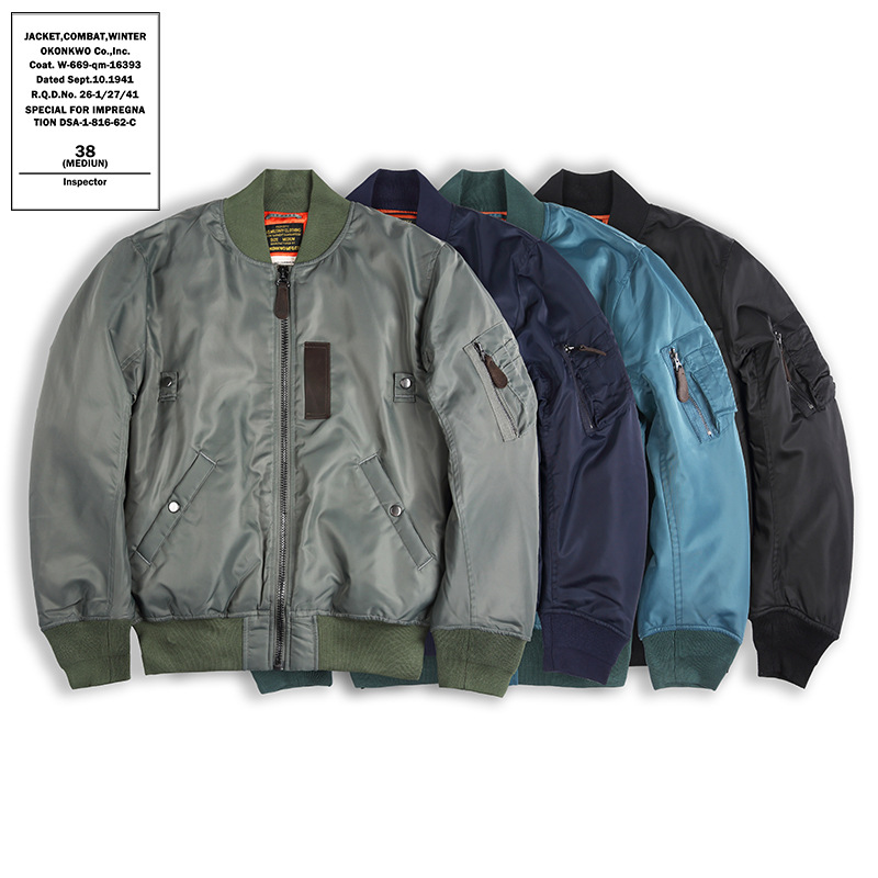 OKONKWO otoño e invierno nuevo color sólido MA-1 vuelo chaqueta acolchada lana gruesa MA1 impermeable chaqueta abrigo