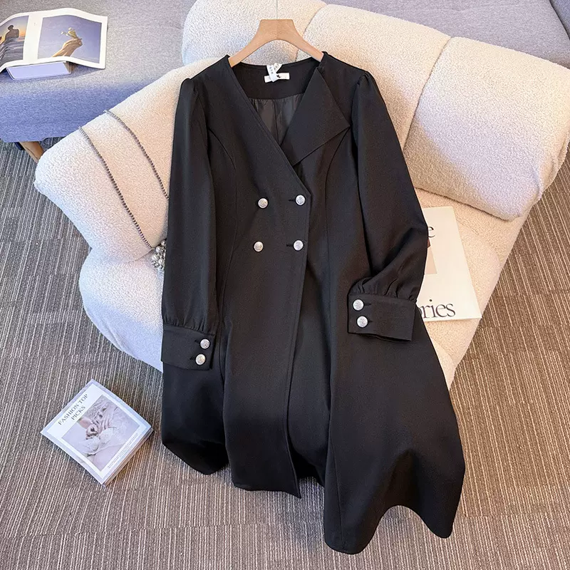 130-350斤大码女装胖mm秋冬新款韩版气质中长款修身西装风衣外套