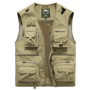 Men's Summer Outdoor Tooling Vest Multi-Pocket Waistcoat Thin Fishing Photography Vest Jacket 9512