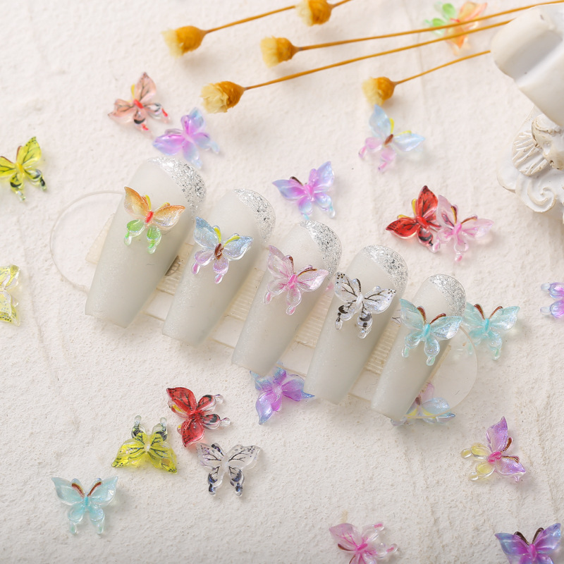 Trendy Realistic Fairy Butterfly Nail Art Decorations, Non-Deforming Bowknot Versatile Iridescent 3D Jinling Butterfly Nail Stickers