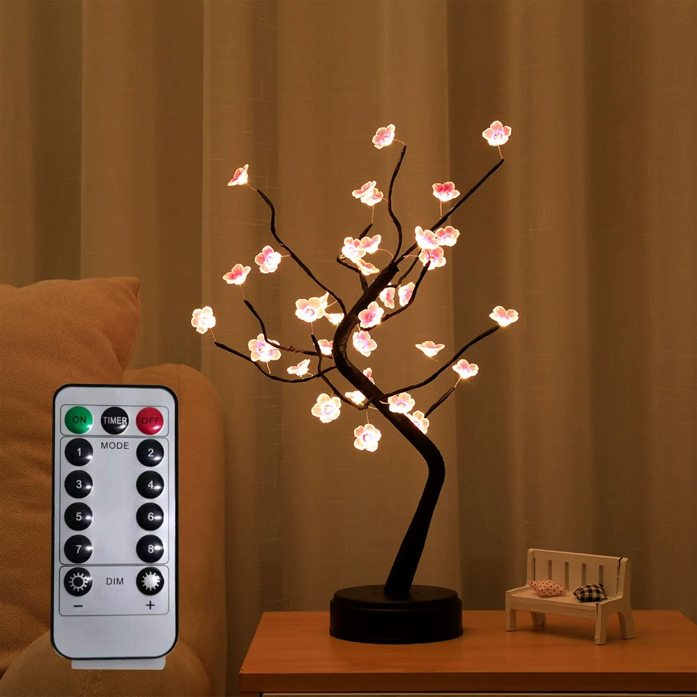 Люминесцентная LED-дерево слива, синхронное RGB, корпус аккумулятора + пульт, сенсорная платформа, ≈50 см