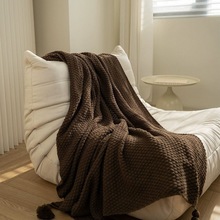 美拉德毛毯北欧大吊穗纯色盖毯民宿床尾毯针织搭毯棕咖沙发毯简约
