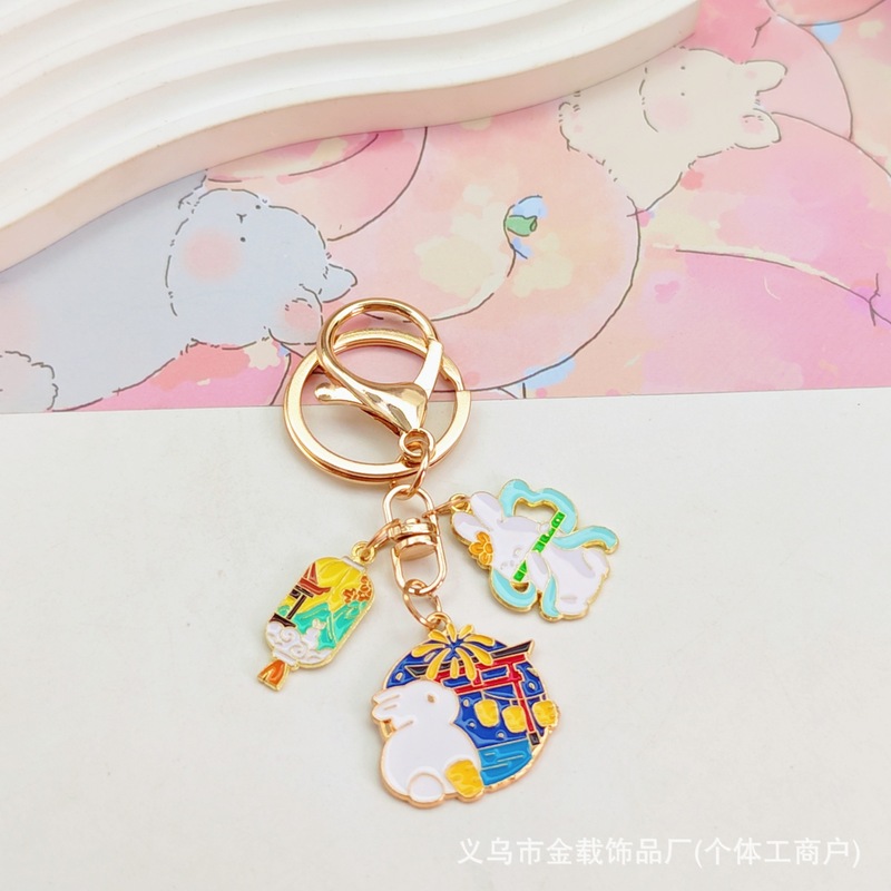 中秋節の花と満月キーホルダーペンダント合金クリエイティブムーンかわいい翡翠ウサギスクールバッグペンダント小さなギフト|undefined