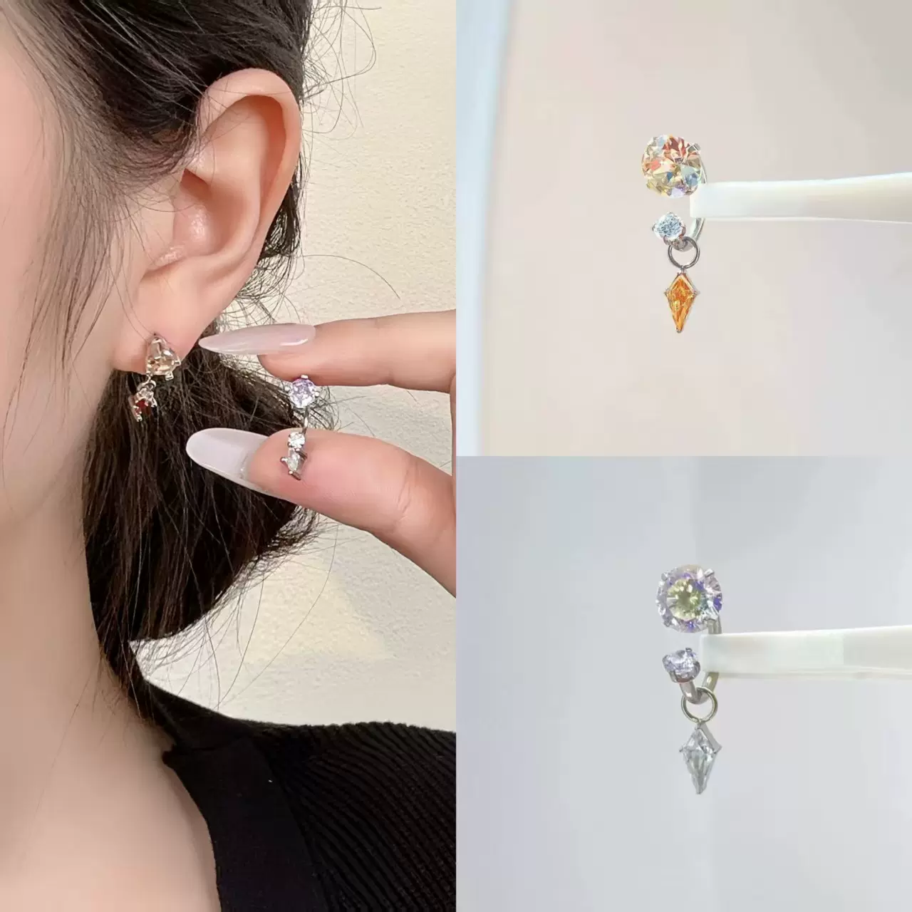 橘子海烟花闪钻养耳洞马蹄环耳钉耳骨钉个性独特小众高级感耳饰女