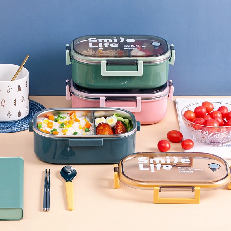 特得美长方形不锈钢饭盒小学生保温分隔防烫餐盒便当盒密封上班族