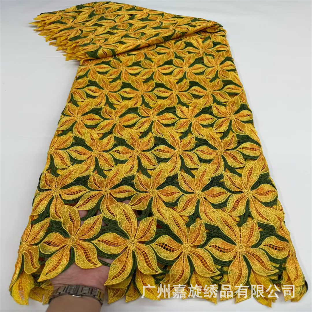 5 yardas bicolor gancho flower soluble en agua poliéster brillante bordado tela hueco vestido escenario cheongsam bordado tela encaje