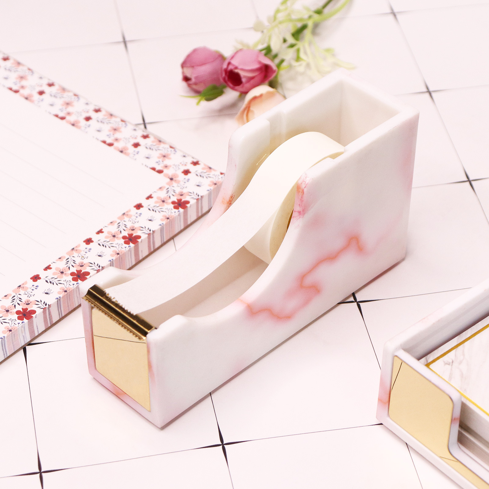 to work in an office Simplicity Pink Marble Tape Dispenser Masking Tape base adhesive tape Plastic transparent tape Cutter