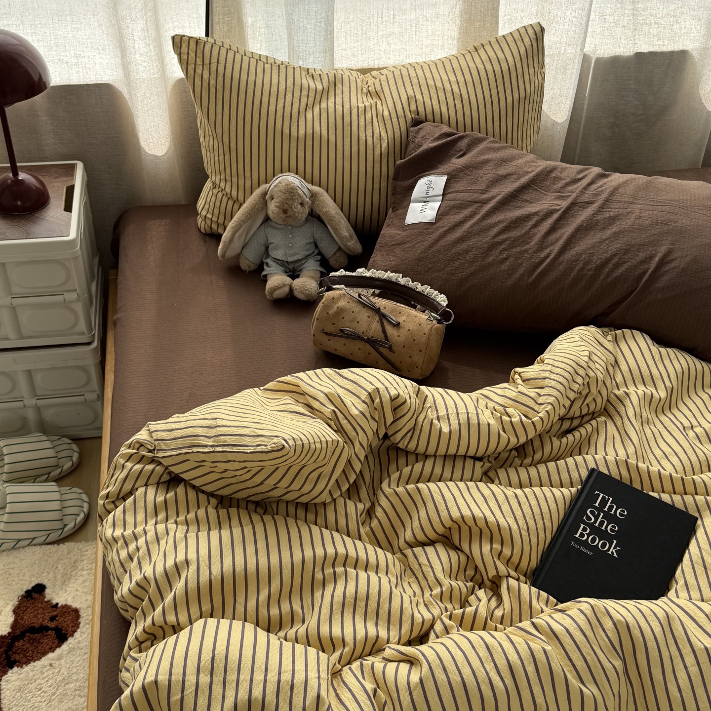 Conjunto de cama vintage em algodão lavado cor lisa_voghion.com