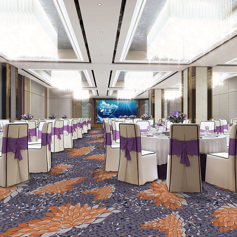 Hotel piso sala de reuniones alfombra Akmin resistente al fuego impresión sucia alfombra comercial salón de baile personalizado