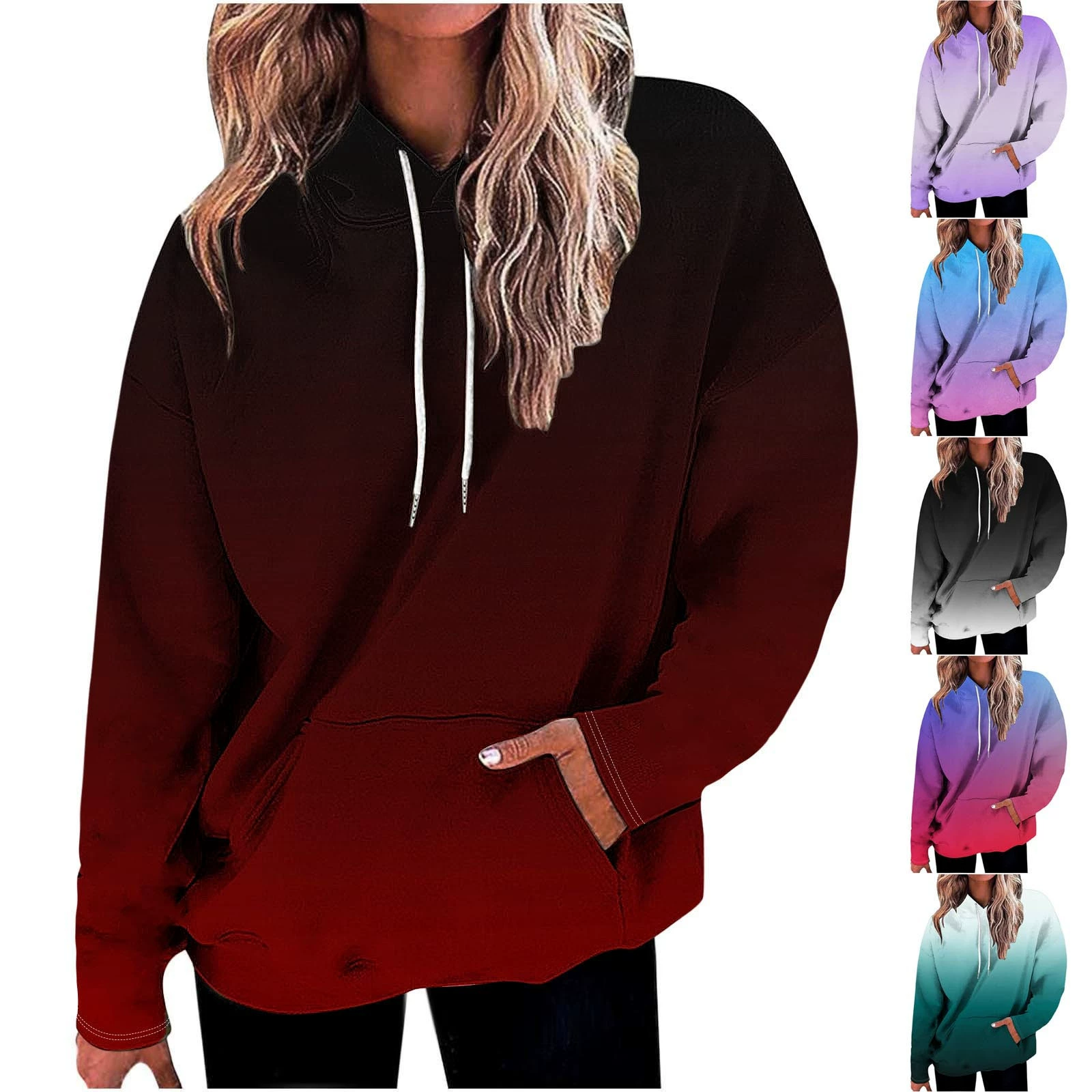 2024 Amazon европейские и американские женщины градиентный принт повседневная капюшон с капюшоном